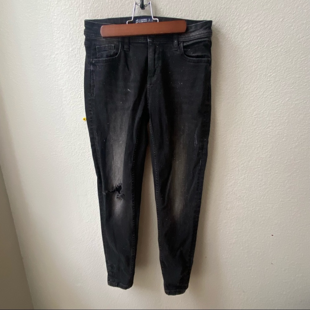 ZARA black bleached distressed button leg skinny jeans womens 4